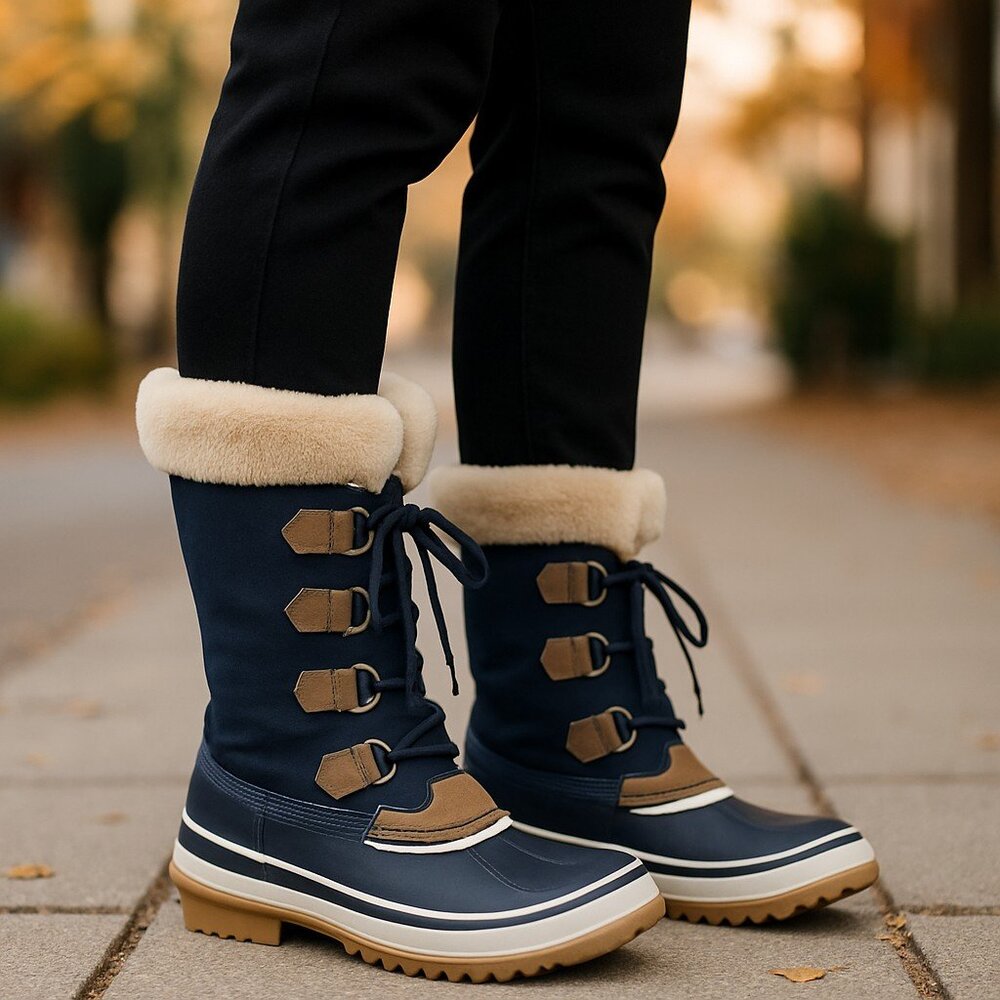 NIB NEW JBU Snowy Tall All Weather Boot, NAVY SZ-8 Faux Fur